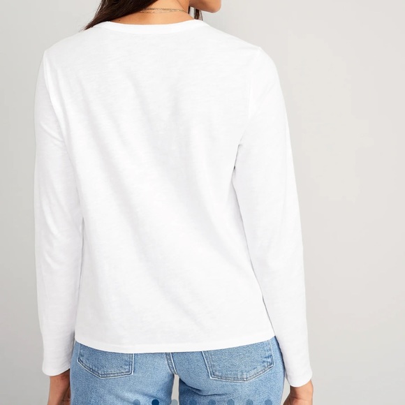 NWT OLD NAVY EveryWear Long-Sleeve Slub-Knit T-Shirt Color: White Lilies - Picture 2 of 6